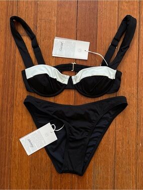NWT Peony Swimwear Bikini SET in Francoise Noir Black White Minimal Simple